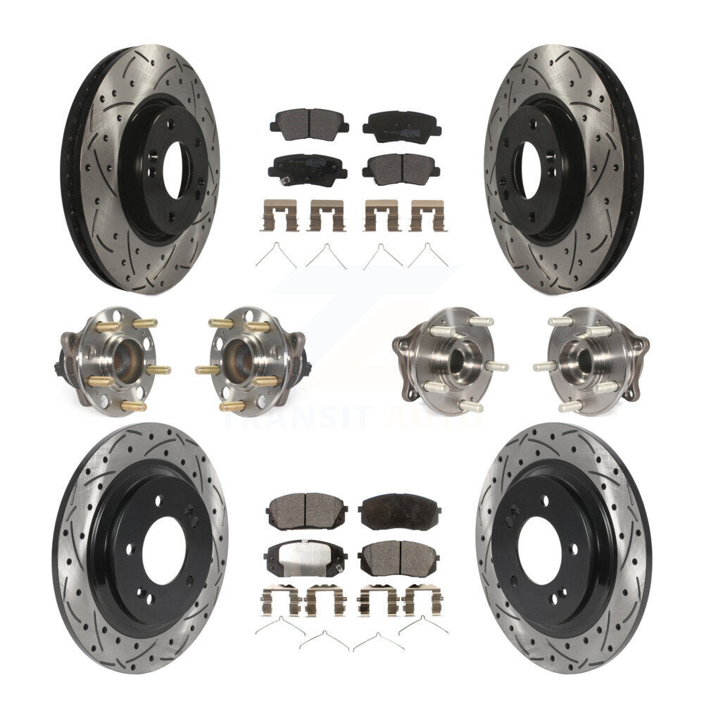 Front Rear Hub Bearings Coated Disc Brake Rotors And Pads Kit (10Pc) For Hyundai Sonata KBB-127017