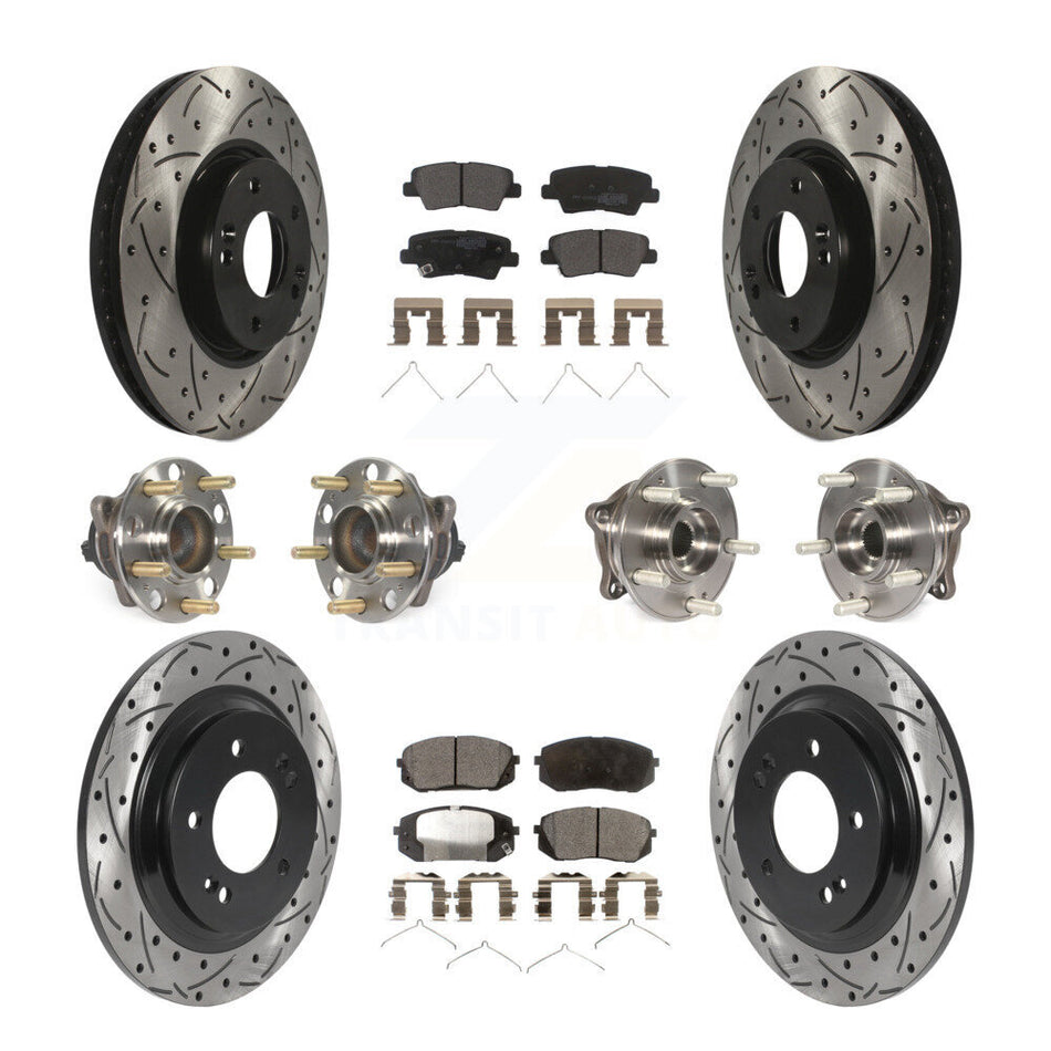 Front Rear Hub Bearings Coated Disc Brake Rotors And Pads Kit (10Pc) For Hyundai Sonata KBB-127017