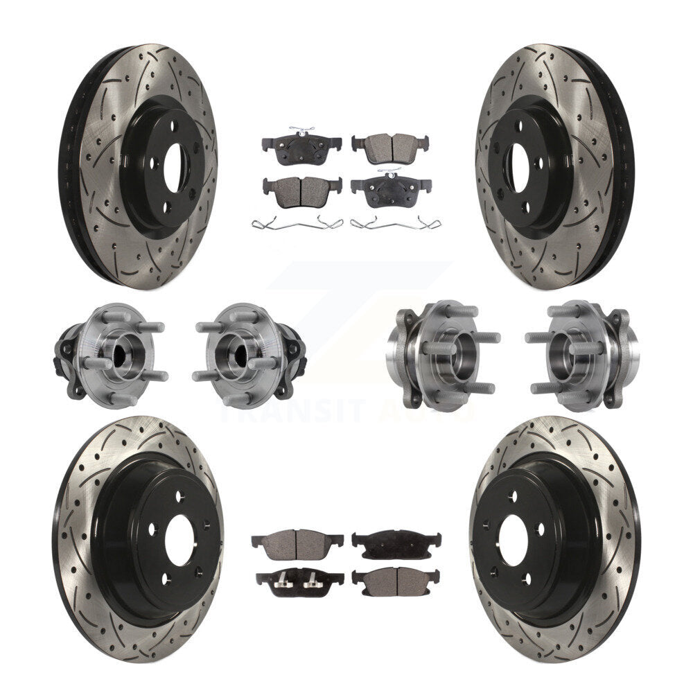 Front Rear Hub Bearing Coated Disc Brake Rotor Pad Kit (10Pc) For 2015-2018 Ford Edge FWD KBB-127019