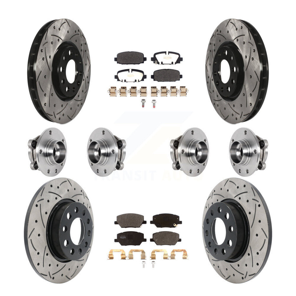 Front Rear Hub Bearings Coated Disc Brake Rotors And Pads Kit (10Pc) For Jeep Compass AWD KBB-127038