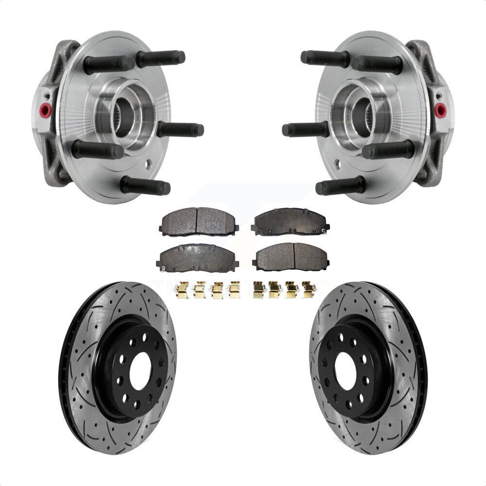 Front Hub Bearing Assembly Coated Drilled Slotted Brake Rotor & Pad Kit For Jeep Wrangler KBB-127048