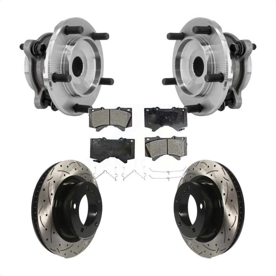 Front Hub Bearing Assembly Drilled Slot Brake Rotor Pad Kit For Toyota Tundra Sequoia 4WD KBB-127052