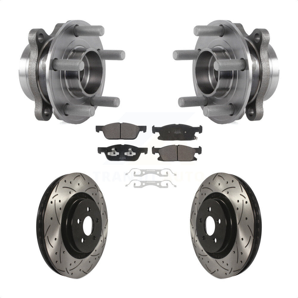 Front Hub Bearing Assembly Coated Drilled Slot Brake Rotor & Pad Kit For Lincoln Nautilus KBB-127056