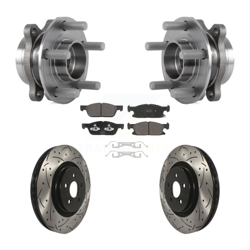 Front Hub Bearing Assembly Coated Drilled Slot Brake Rotor & Pad Kit For Lincoln Nautilus KBB-127056