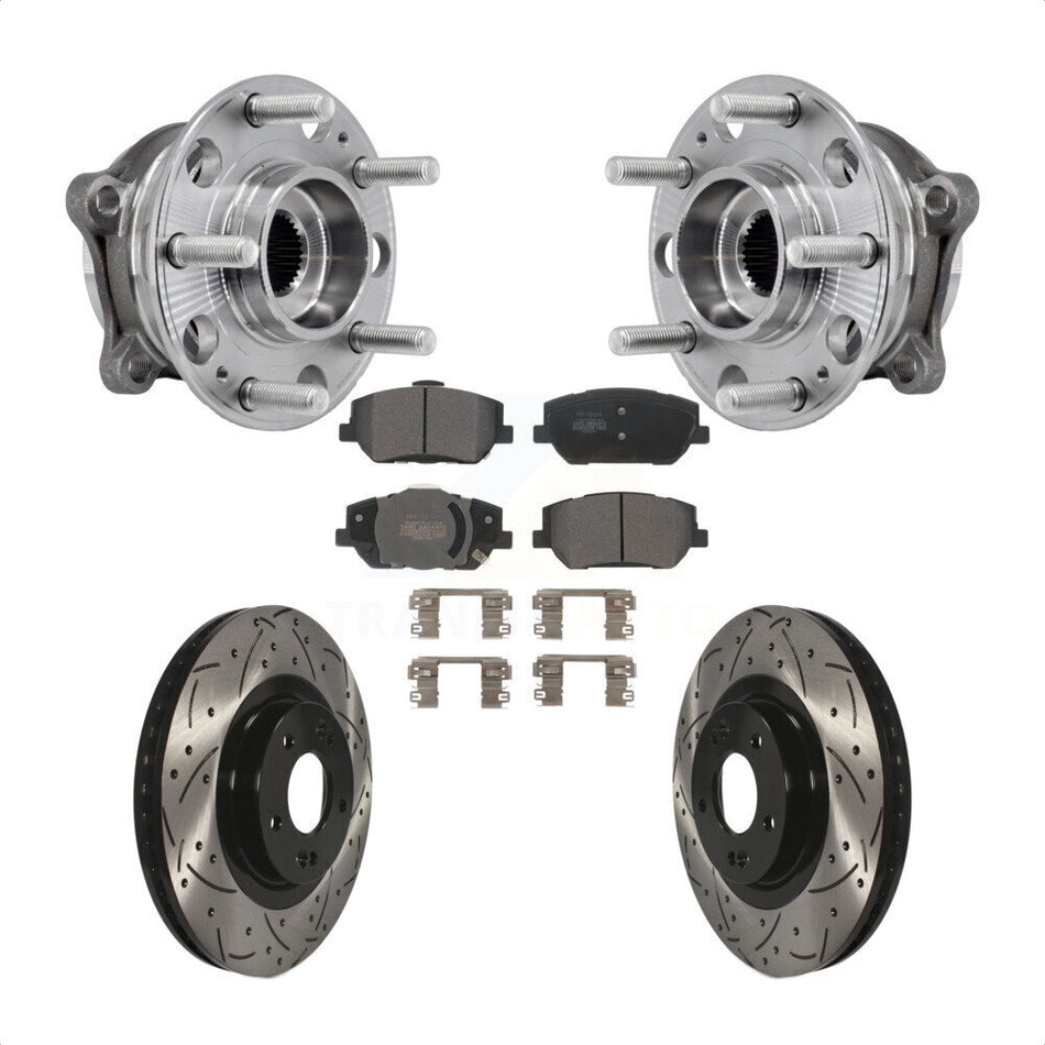 Front Hub Bearing Assembly Drill Slot Brake Rotor Pads Kit For 2019-2020 Hyundai Santa Fe KBB-127065