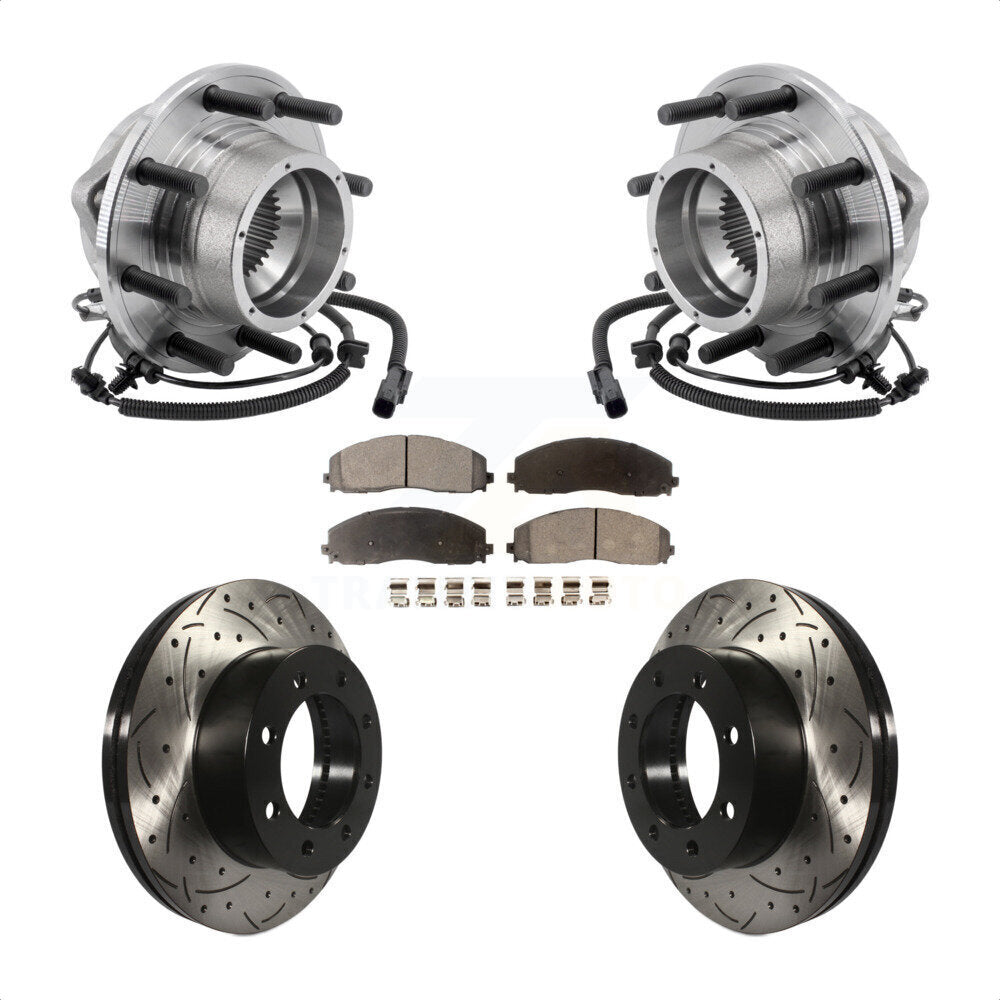 Front Hub Bearing Assembly Drilled Slot Brake Rotor Pad Kit For Ford F-350 Super Duty 4WD KBB-127069