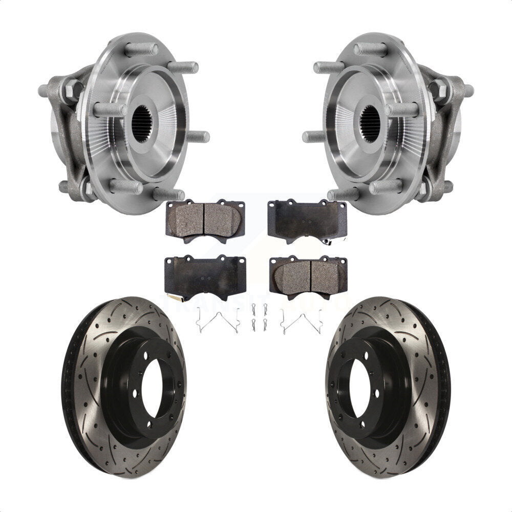 Front Hub Bearing Drill Slot Brake Rotor Pad Kit For 2010-2023 Toyota 4Runner Lexus GX460 KBB-127071