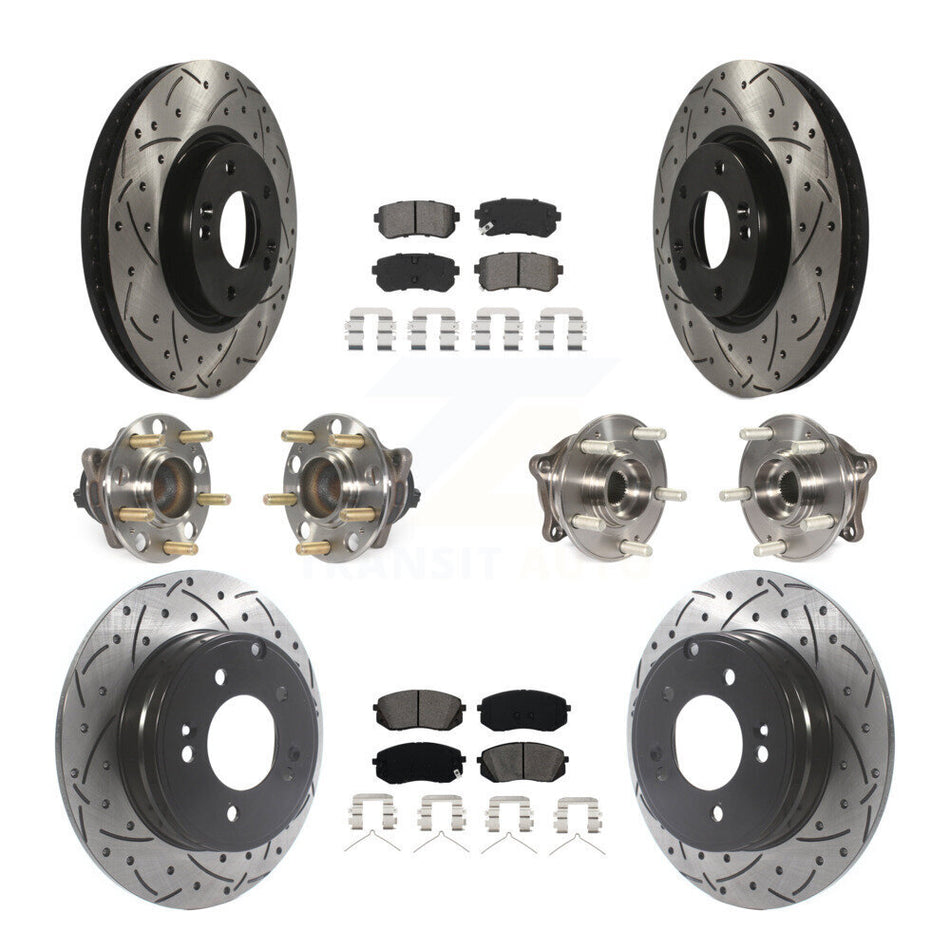 Front Rear Hub Bearings Coated Disc Brake Rotors And Pads Kit (10Pc) For Hyundai Sonata KBB-127077