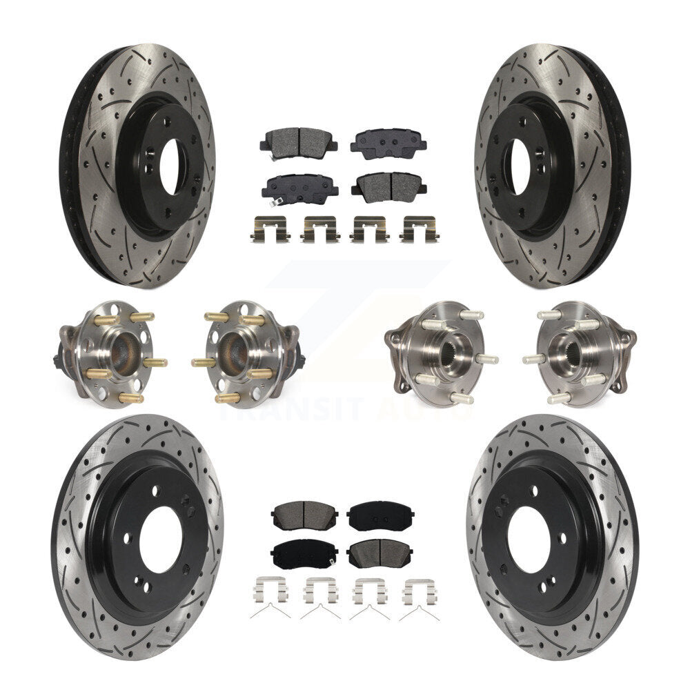 Front Rear Hub Bearings Coated Disc Brake Rotors And Pads Kit (10Pc) For Hyundai Sonata KBB-127078