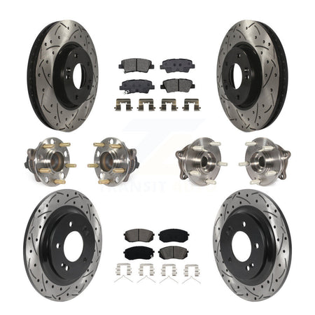 Front Rear Hub Bearings Coated Disc Brake Rotors And Pads Kit (10Pc) For Hyundai Sonata KBB-127078