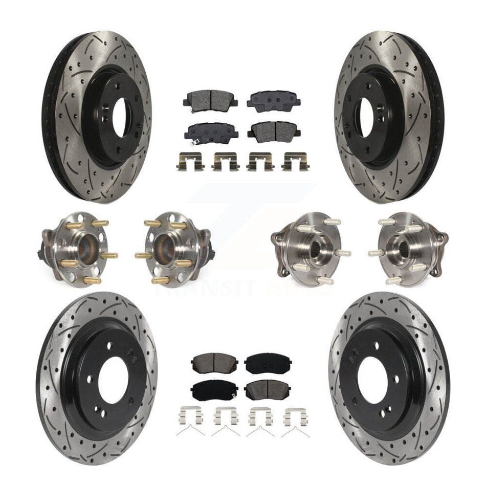 Front Rear Hub Bearings Coated Disc Brake Rotors And Pads Kit (10Pc) For Hyundai Sonata KBB-127078