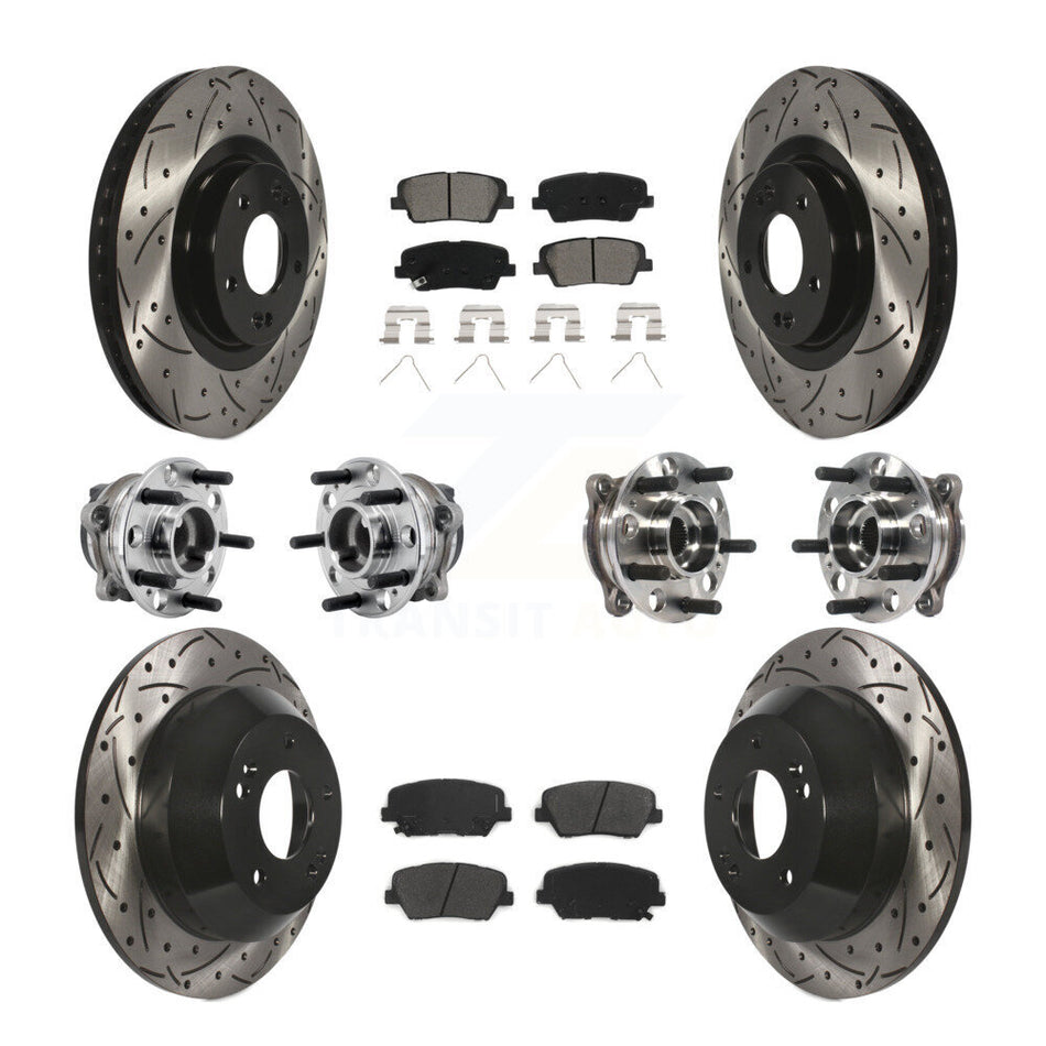 Front Rear Hub Bearing Coated Brake Rotor & Pads Kit (10Pc) For 2016-2020 Kia Sorento FWD KBB-127096