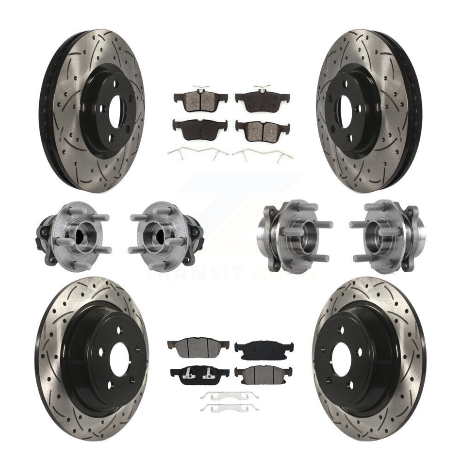 Front Rear Hub Bearing Coated Disc Brake Rotor Pad Kit (10Pc) For 2015-2018 Ford Edge FWD KBB-127098