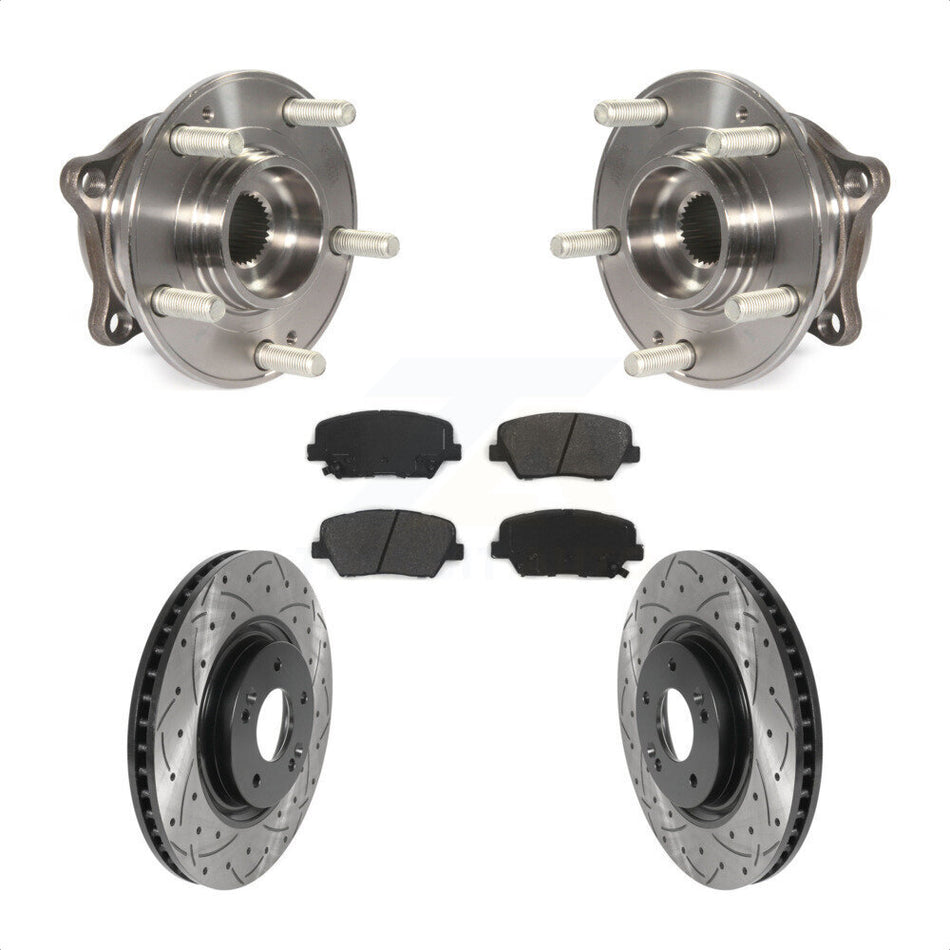 Front Hub Bearing Assembly Coated Drilled Slotted Brake Rotor & Pads Kit For Hyundai Nexo KBB-127106