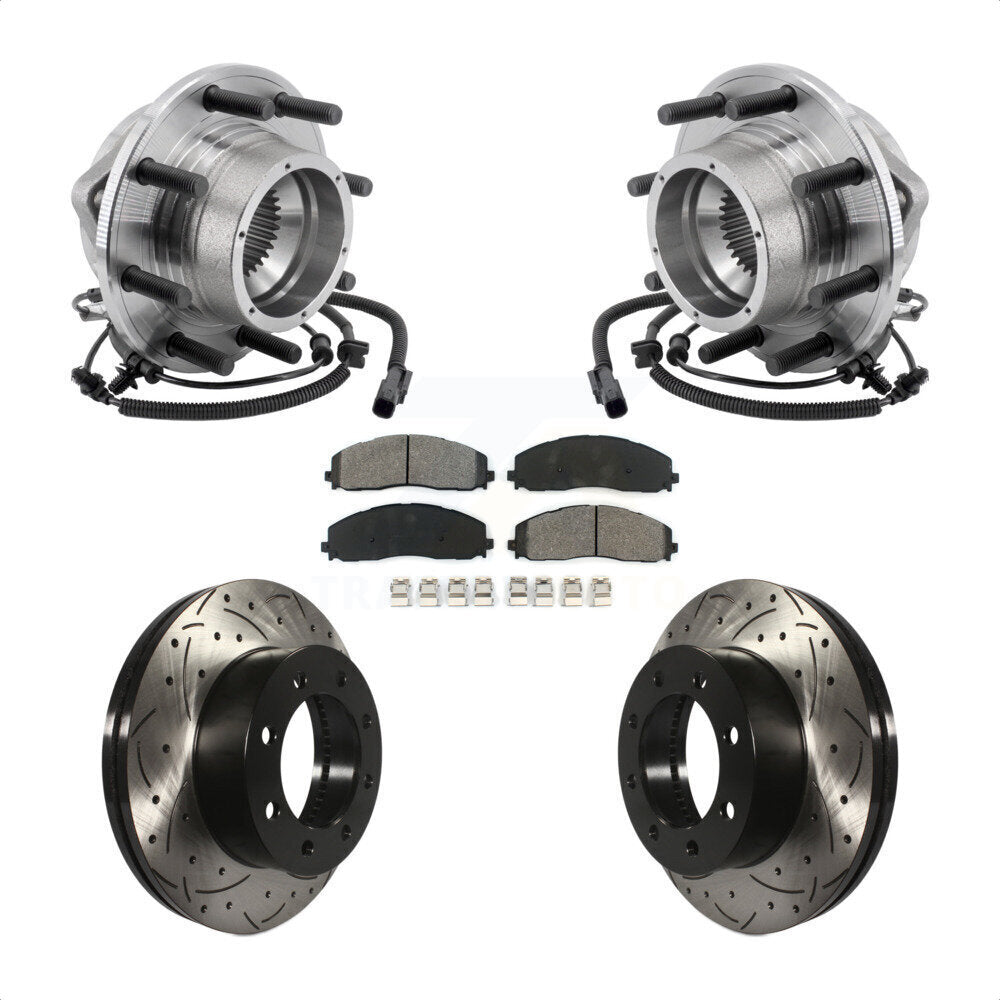 Front Hub Bearing Assembly Drilled Slot Brake Rotor Pad Kit For Ford F-350 Super Duty 4WD KBB-127109