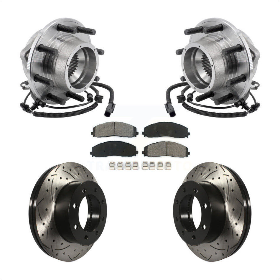 Front Hub Bearing Assembly Drilled Slot Brake Rotor Pad Kit For Ford F-350 Super Duty 4WD KBB-127109