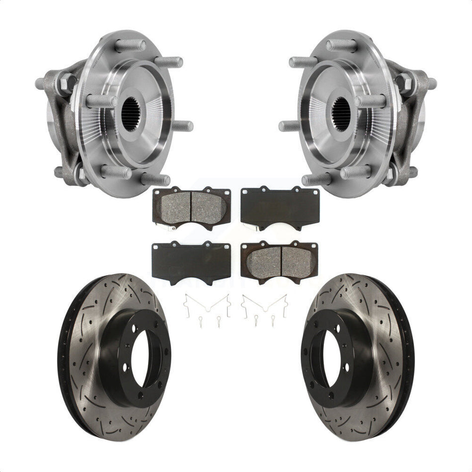 Front Hub Bearing Drill Slot Brake Rotor Pad Kit For Toyota Tacoma 4Runner FJ Cruiser 4WD KBB-127110