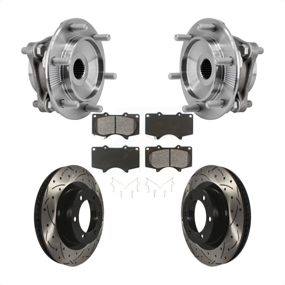 Front Hub Bearing Drill Slot Brake Rotor Pad Kit For 2010-2023 Toyota 4Runner Lexus GX460 KBB-127111