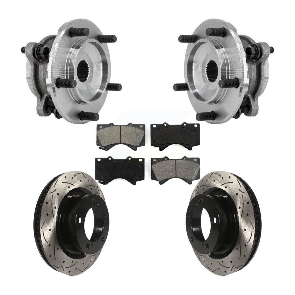 Front Hub Bearing Assembly Drilled Slot Brake Rotor Pad Kit For Toyota Tundra Sequoia 4WD KBB-127113