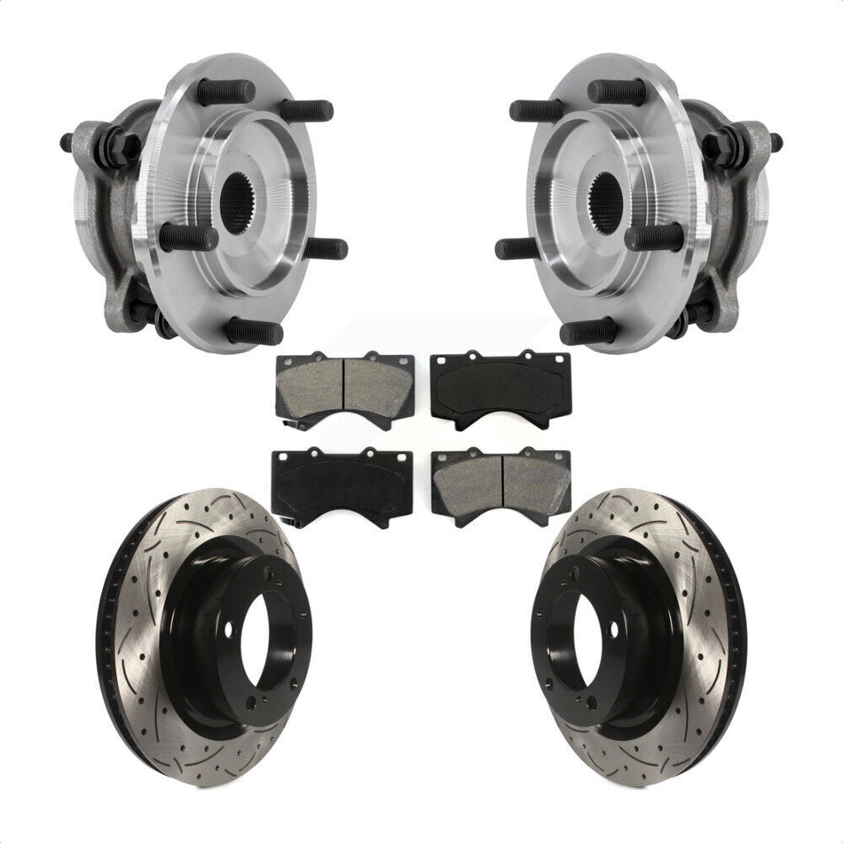 Front Hub Bearing Assembly Drilled Slot Brake Rotor Pad Kit For Toyota Tundra Sequoia 4WD KBB-127113
