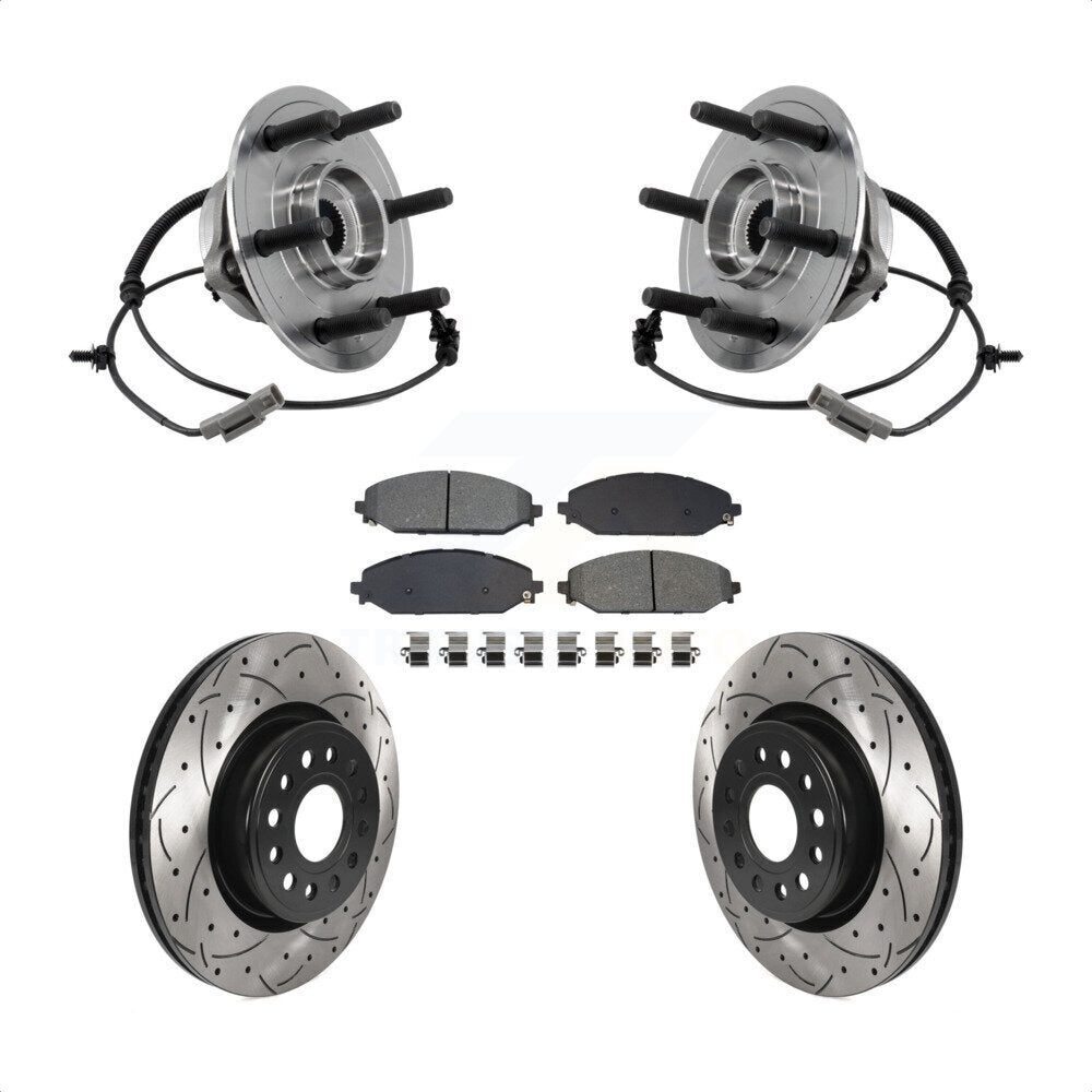 Front Hub Bearing Drilled Slot Brake Rotor & Pad Kit For Ram 1500 With 22" Factory Wheels KBB-127114