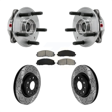 Front Hub Bearing Assembly Coated Drilled Slotted Brake Rotor & Pad Kit For Jeep Wrangler KBB-127115