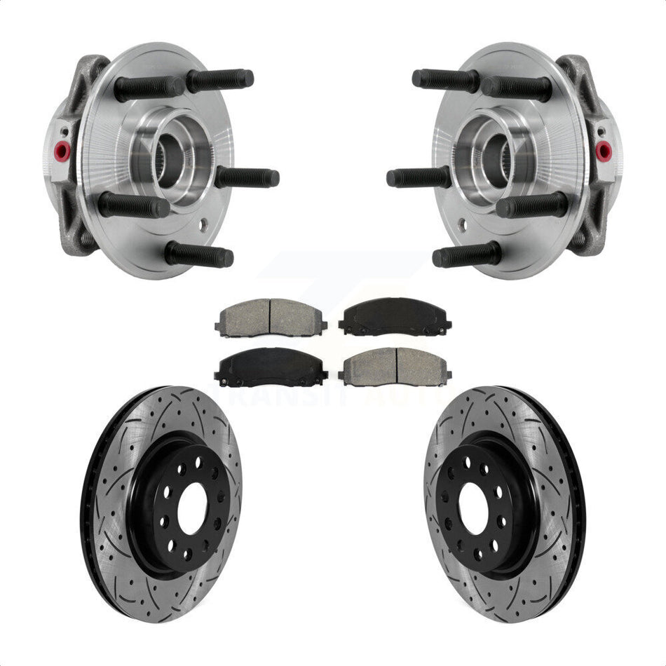 Front Hub Bearing Assembly Coated Drilled Slotted Brake Rotor & Pad Kit For Jeep Wrangler KBB-127115