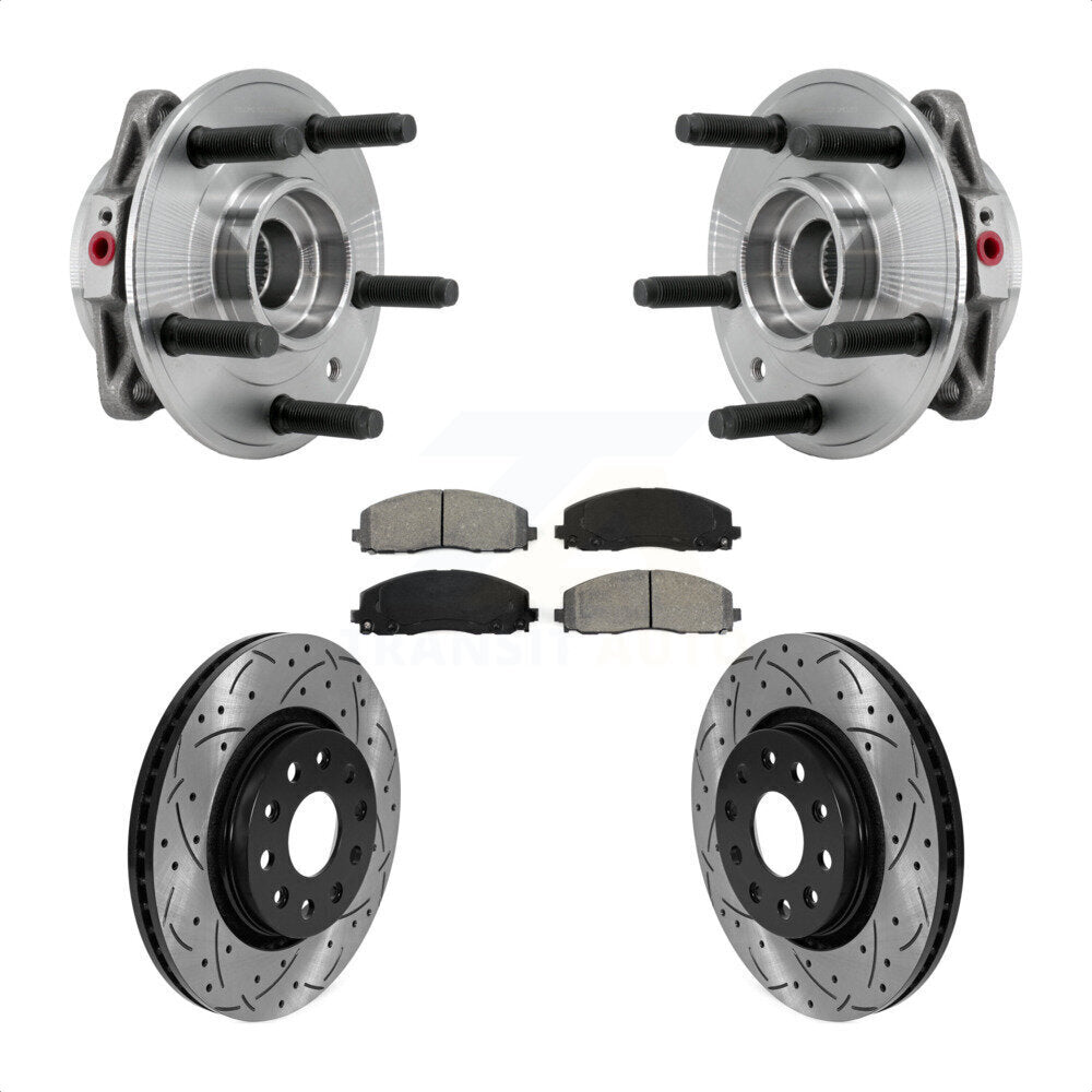 Front Hub Bearing Assembly Drilled Slot Brake Rotor & Pad Kit For Jeep Wrangler Gladiator KBB-127116