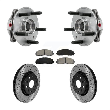 Front Hub Bearing Assembly Drilled Slot Brake Rotor & Pad Kit For Jeep Wrangler Gladiator KBB-127116