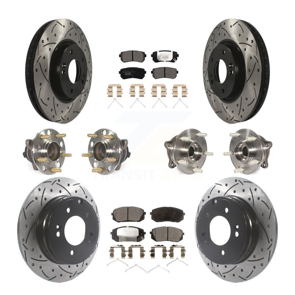 Front Rear Hub Bearings Coated Disc Brake Rotors And Pads Kit (10Pc) For Hyundai Sonata KBB-127128