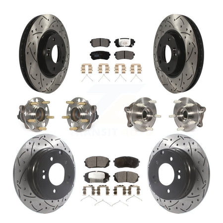 Front Rear Hub Bearings Coated Disc Brake Rotors And Pads Kit (10Pc) For Hyundai Sonata KBB-127128