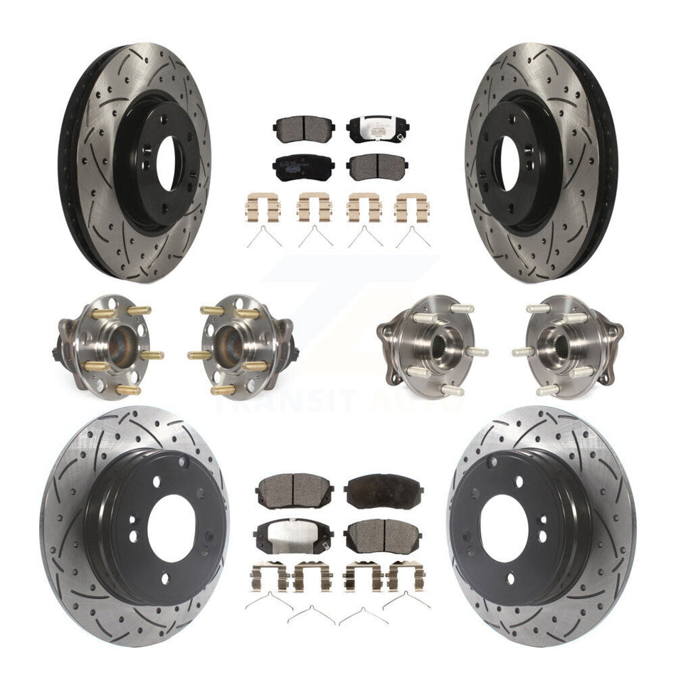 Front Rear Hub Bearings Coated Disc Brake Rotors And Pads Kit (10Pc) For Hyundai Sonata KBB-127128
