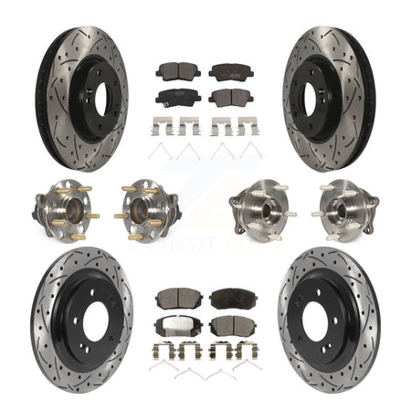 Front Rear Hub Bearings Coated Disc Brake Rotors And Pads Kit (10Pc) For Hyundai Sonata KBB-127129