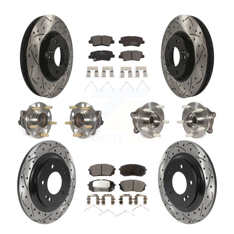 Front Rear Hub Bearings Coated Disc Brake Rotors And Pads Kit (10Pc) For Hyundai Sonata KBB-127129