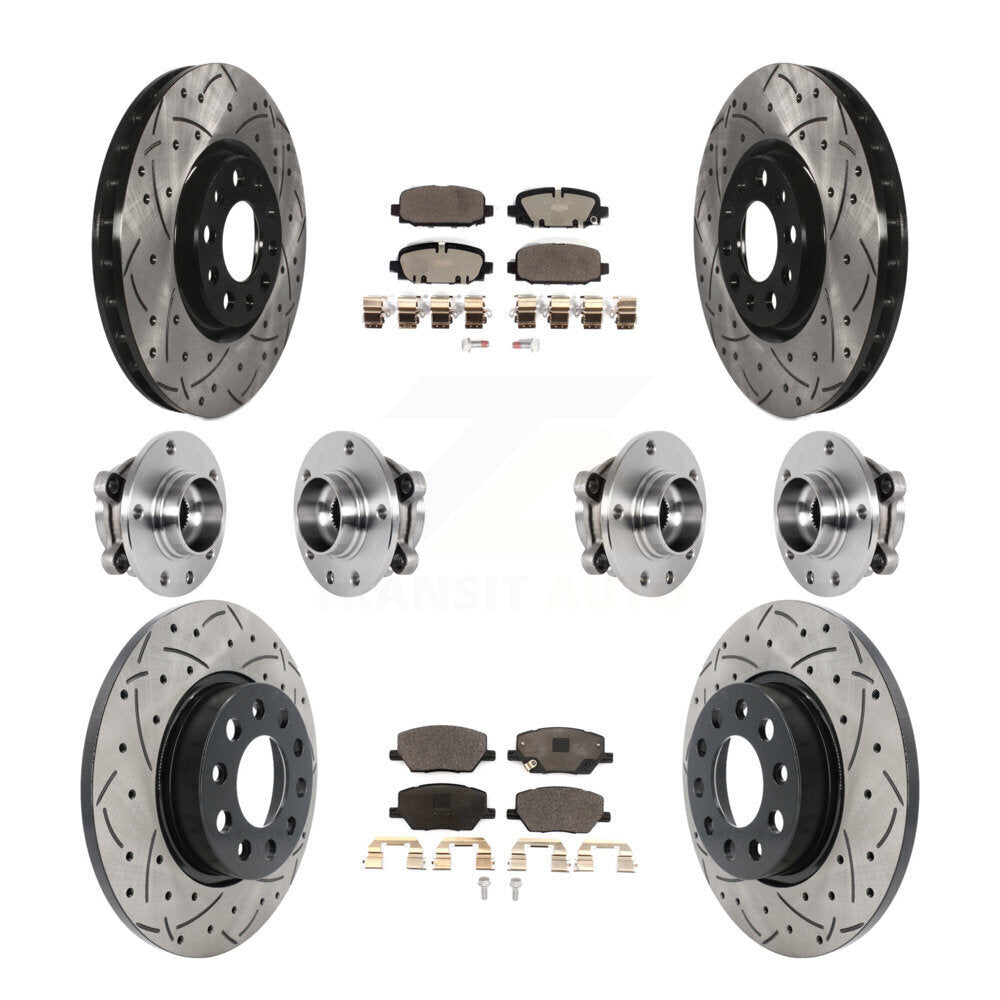 Front Rear Hub Bearings Coated Disc Brake Rotors And Pads Kit (10Pc) For Jeep Compass AWD KBB-127139