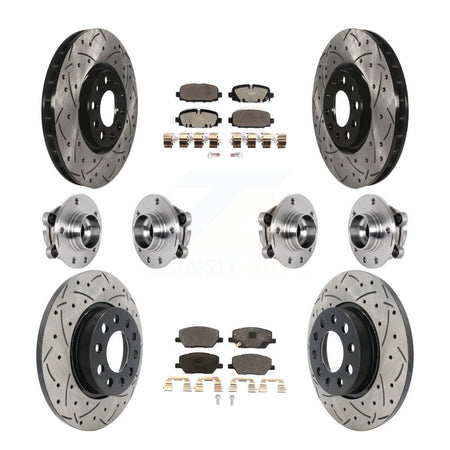 Front Rear Hub Bearings Coated Disc Brake Rotors And Pads Kit (10Pc) For Jeep Compass AWD KBB-127139