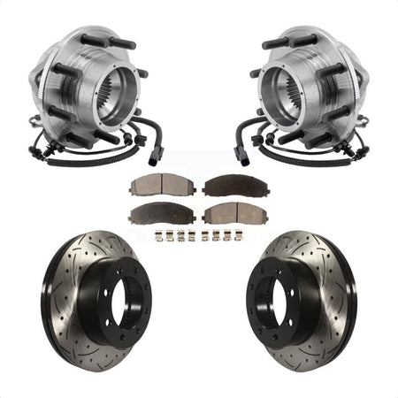 Front Hub Bearing Assembly Drilled Slot Brake Rotor Pad Kit For Ford F-350 Super Duty 4WD KBB-127156