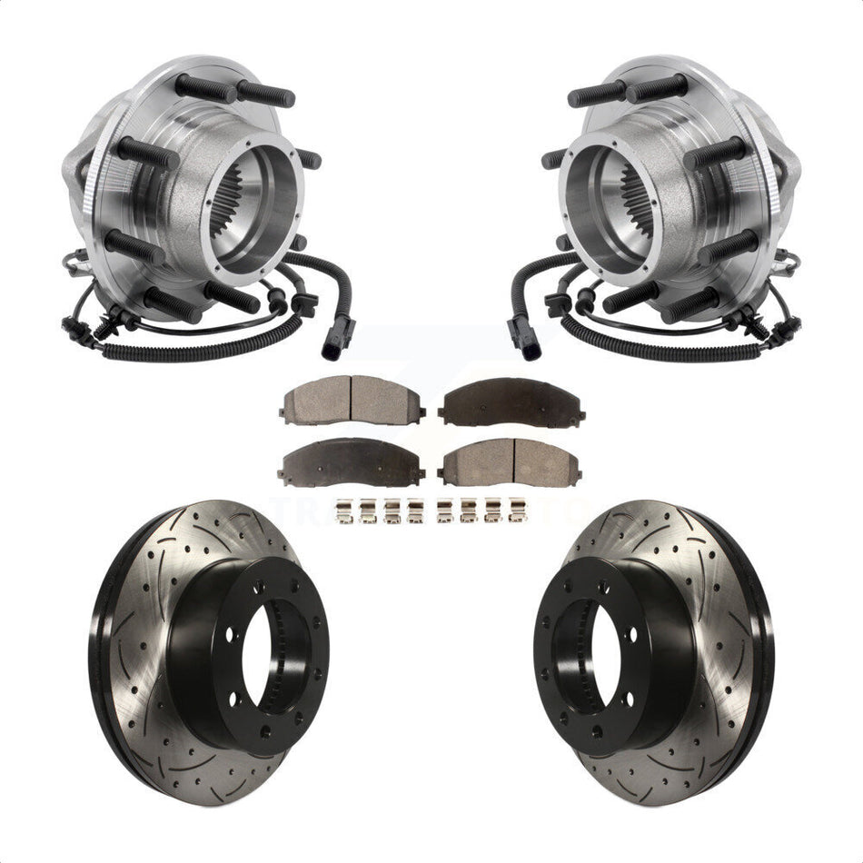 Front Hub Bearing Assembly Drilled Slot Brake Rotor Pad Kit For Ford F-350 Super Duty 4WD KBB-127156