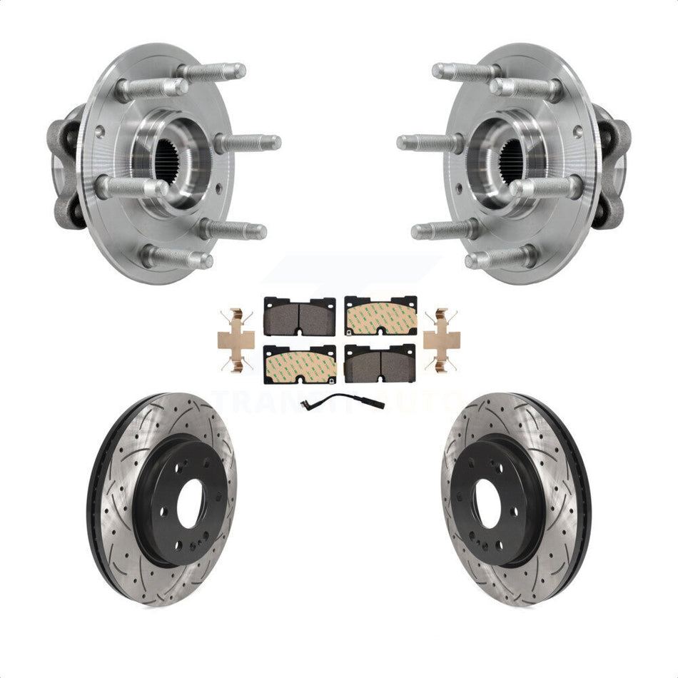 Front Hub Bearing Drill Slot Brake Rotor Pads Kit For Chevrolet GMC Silverado 1500 Sierra KBB-127160