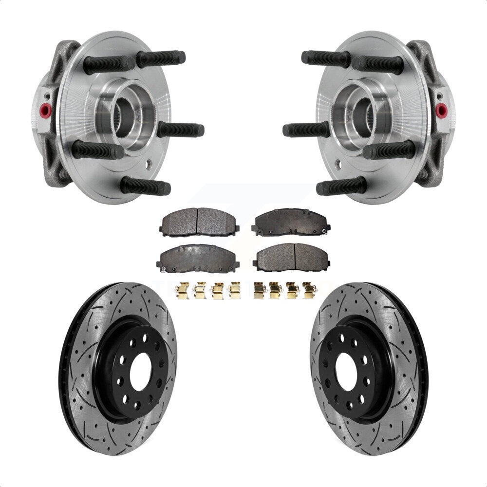Front Hub Bearing Assembly Coated Drilled Slotted Brake Rotor & Pad Kit For Jeep Wrangler KBB-127163