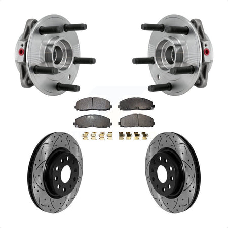 Front Hub Bearing Assembly Coated Drilled Slotted Brake Rotor & Pad Kit For Jeep Wrangler KBB-127163