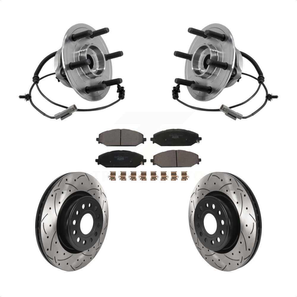 Front Hub Bearing Drilled Slot Brake Rotor & Pad Kit For Ram 1500 With 22" Factory Wheels KBB-127165