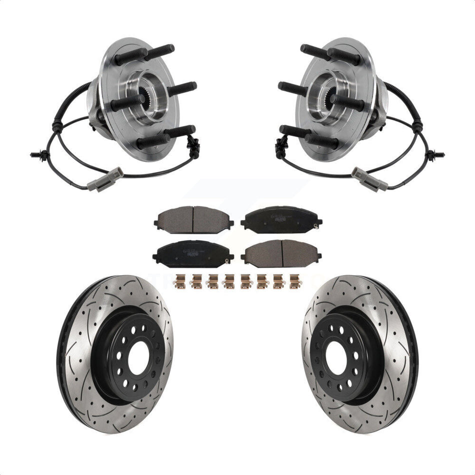 Front Hub Bearing Drilled Slot Brake Rotor & Pad Kit For Ram 1500 With 22" Factory Wheels KBB-127165