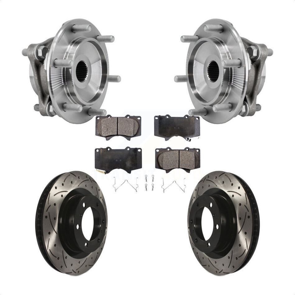 Front Hub Bearing Drill Slot Brake Rotor Pad Kit For 2010-2023 Toyota 4Runner Lexus GX460 KBB-127168