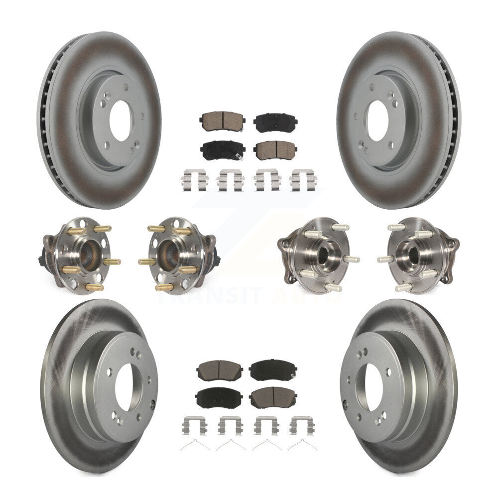 Front Rear Hub Bearings Coated Disc Brake Rotors And Pads Kit (10Pc) For Hyundai Sonata KBB-127180