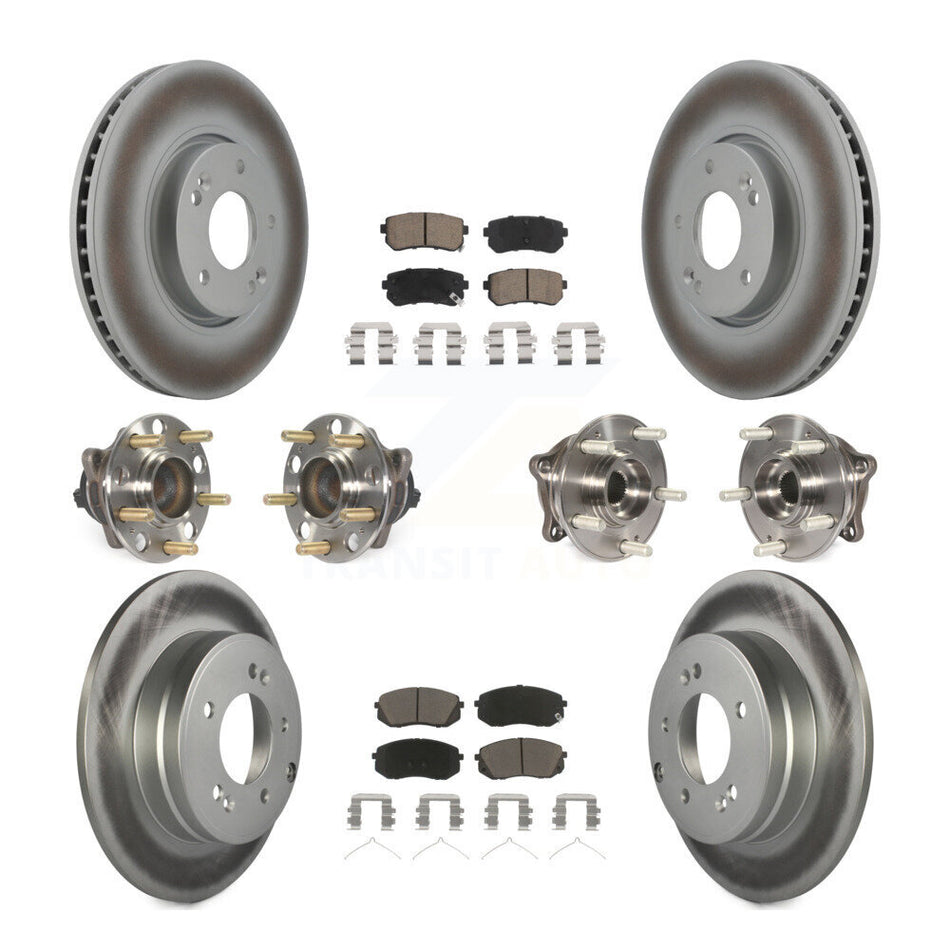 Front Rear Hub Bearings Coated Disc Brake Rotors And Pads Kit (10Pc) For Hyundai Sonata KBB-127180