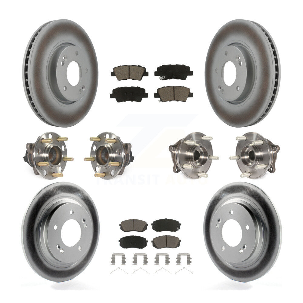 Front Rear Hub Bearings Coated Disc Brake Rotors And Pads Kit (10Pc) For Hyundai Sonata KBB-127181