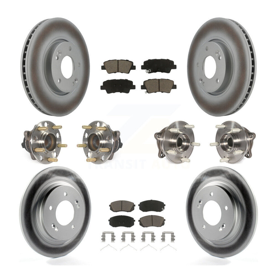 Front Rear Hub Bearings Coated Disc Brake Rotors And Pads Kit (10Pc) For Hyundai Sonata KBB-127181