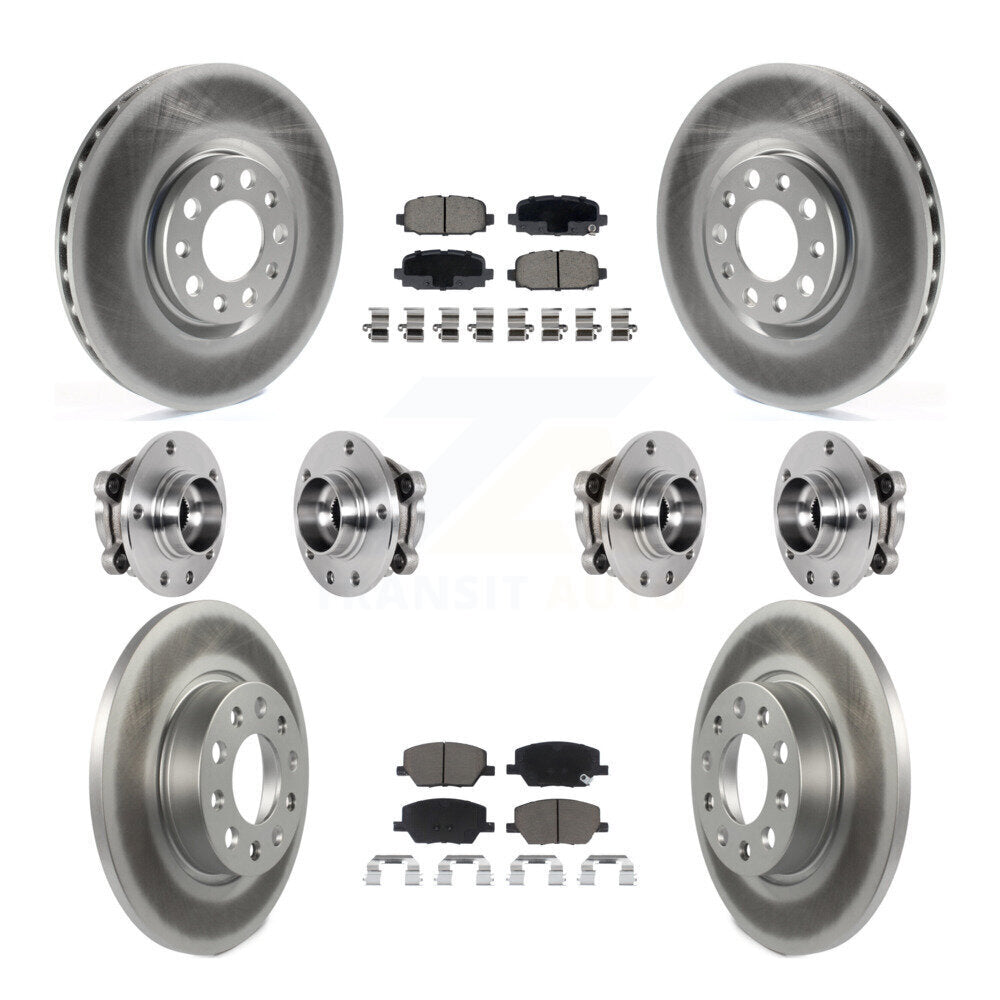 Front Rear Hub Bearings Coated Disc Brake Rotors And Pads Kit (10Pc) For Jeep Compass AWD KBB-127195