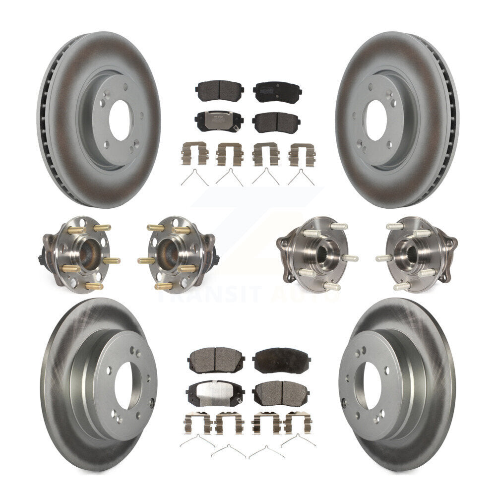 Front Rear Hub Bearings Coated Disc Brake Rotors And Pads Kit (10Pc) For Hyundai Sonata KBB-127275